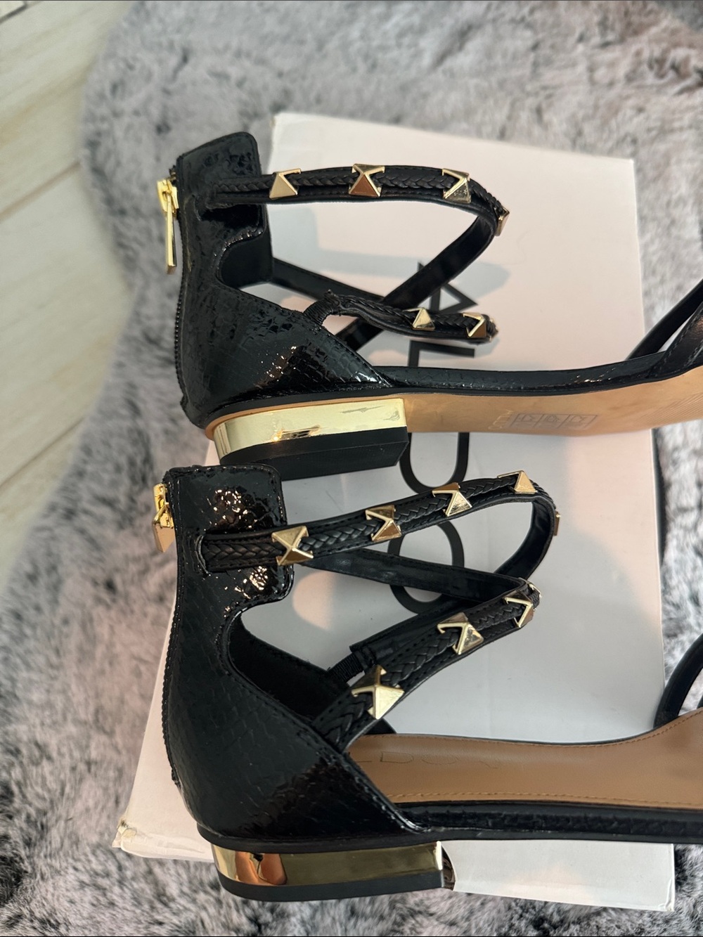 ALDO “Locadi” Black Pointed Toe Studded Strappy Flats - Picture 4 of 5